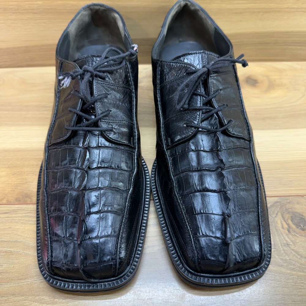 Romano Exotic Alligator Stingray Oxfords Mens 8 Black Square Toe Dress Formal